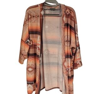 Vision USA Aztec Print Kimono‎ Open Front Cardigan Boho Casual Layering